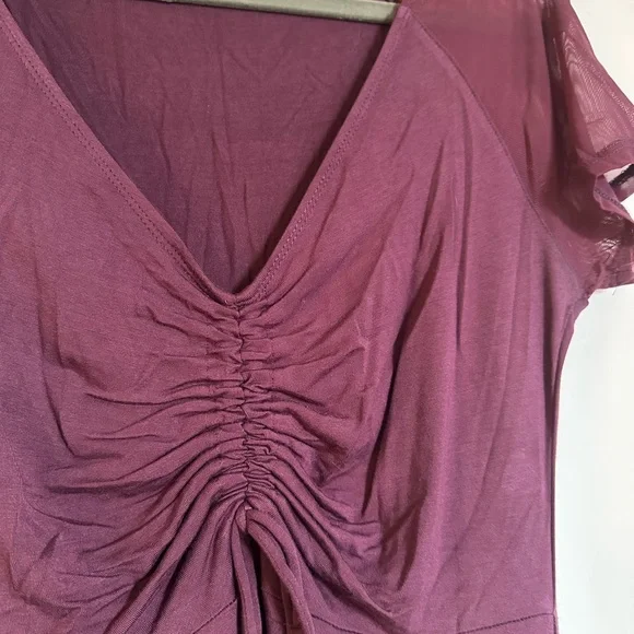 Plum Ruched and Mesh Dress - Picture 2 of 5